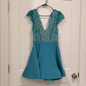 Teal fun Cocktail Dress- Lace on top- New with Tag